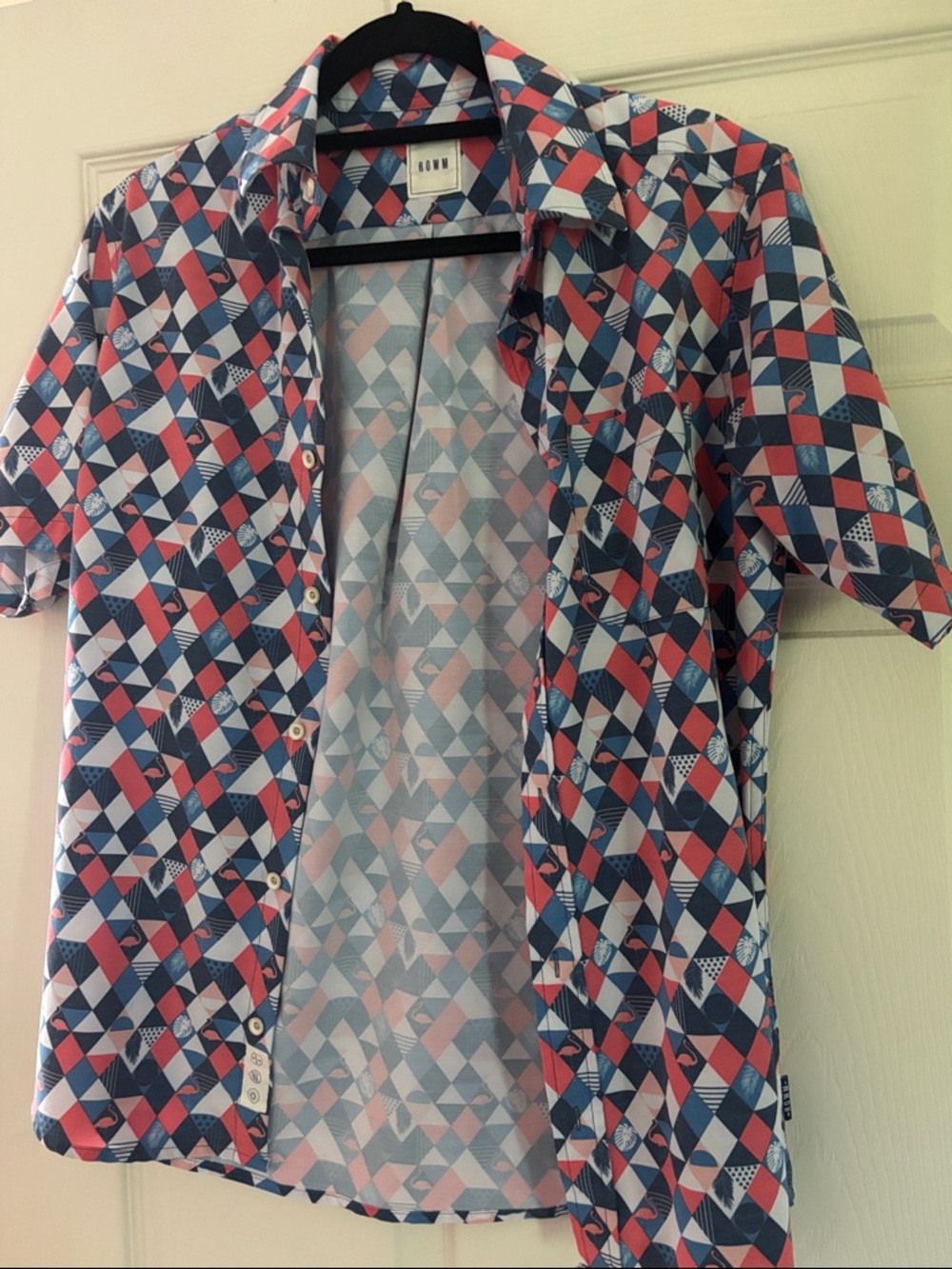 Brixton Men's Short Sleeve Geometric Button-Down Shirt - Navy/Red/White